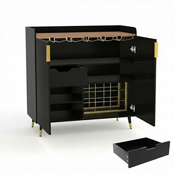 Modern Wine Bar Cabinet, Liquor Cabinet with Fluted Doors