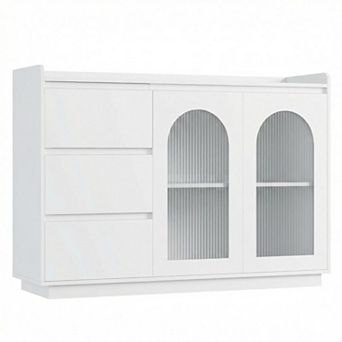 48" Coffee Bar Cabinet, Modern Kitchen Buffet Table with Glass Doors