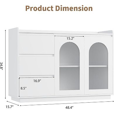 48" Coffee Bar Cabinet, Modern Kitchen Buffet Table with Glass Doors