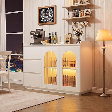 48" Coffee Bar Cabinet, Modern Kitchen Buffet Table with Glass Doors