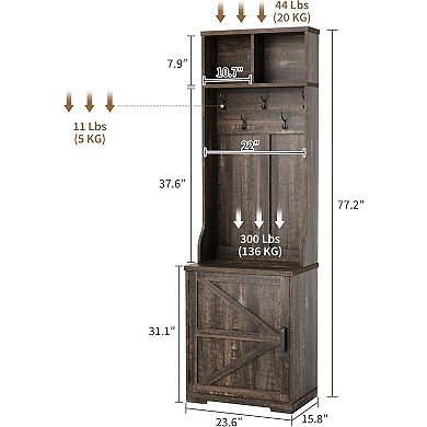 77" Farmhouse Hall Tree with Shoe Storage - 5 Hooks