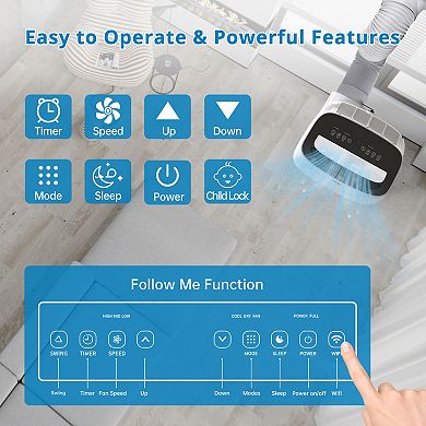 Quiet 14000BTU Portable Air Conditioner, 3-in-1 AC Unit with Fan &Dehumidifier, Remote & LED Display