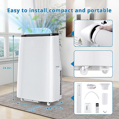 Quiet 14000BTU Portable Air Conditioner, 3-in-1 AC Unit with Fan &Dehumidifier, Remote & LED Display