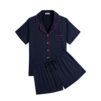 Ekouaer Womens Pajamas Set Soft Classic Notch Collar Bride Pjs Comfy Short Sleeve Loungewear