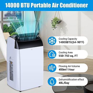 3-in-1 14000BTU Portable Air Conditioner,Cools Up to 750Sq.Ft, Quiet AC Unit with Dehumidifier & Fan