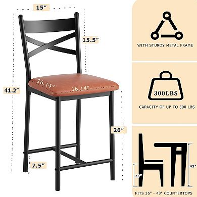 Bar Stools Set of 2, Counter Height Bar Chairs with Back and Thick Cushion, for Kitchen Island