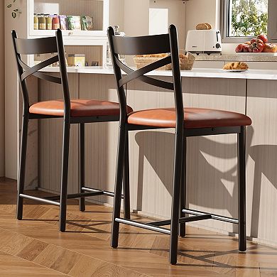 Bar Stools Set of 2, Counter Height Bar Chairs with Back and Thick Cushion, for Kitchen Island