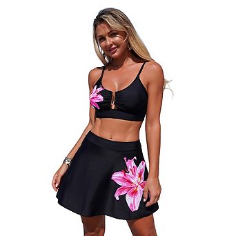 Lily Print U-Wire High Waisted Skirted Bikini Set Two Piece Swimsuit