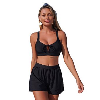 Solid Color V-Neck Drawstring Sporty Bikini Set Two Piece Swimsuit