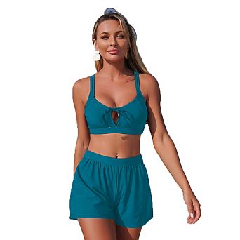 Solid Color V-Neck Drawstring Sporty Bikini Set Two Piece Swimsuit
