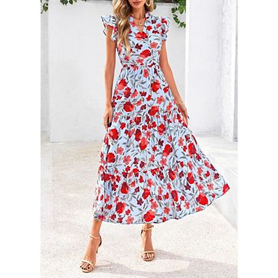 casual summer dresses with cap sleeves Women's Cotton Linen Midi Dress Plus Size Cap Sleeve Pleated Summer Dresses  Vacation 2025 Crew Neck Casual Dress