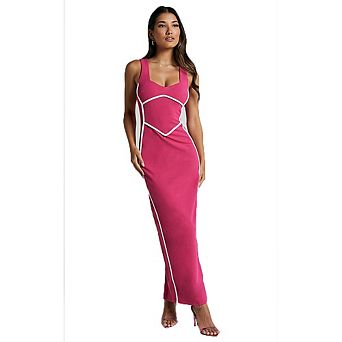 Sleeveless Square Neck Contrast Piping Maxi Dress