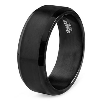 Men's Brushed and Polished Black Plated Stainless Steel Ring