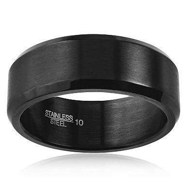 Men's Brushed and Polished Black Plated Stainless Steel Ring