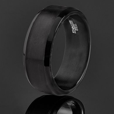 Men's Brushed and Polished Black Plated Stainless Steel Ring