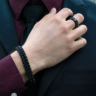 Men's Brushed and Polished Black Plated Stainless Steel Ring