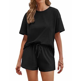 Ekouaer Cotton Pajamas for Women 2 pc Lounge Sets Short Sleeve Pjs Shorts Set Soft Sleepwear