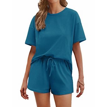 Ekouaer Cotton Pajamas for Women 2 pc Lounge Sets Short Sleeve Pjs Shorts Set Soft Sleepwear