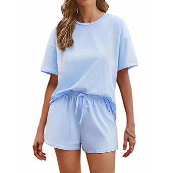 Ekouaer Cotton Pajamas for Women 2 pc Lounge Sets Short Sleeve Pjs Shorts Set Soft Sleepwear