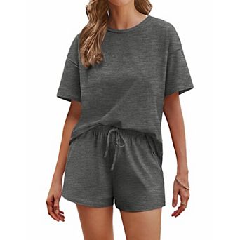 Ekouaer Cotton Pajamas for Women 2 pc Lounge Sets Short Sleeve Pjs Shorts Set Soft Sleepwear