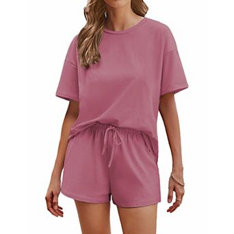 Ekouaer Cotton Pajamas for Women 2 pc Lounge Sets Short Sleeve Pjs Shorts Set Soft Sleepwear