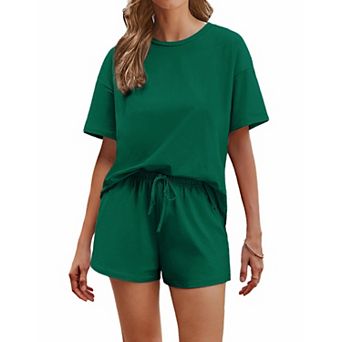 Ekouaer Cotton Pajamas for Women 2 pc Lounge Sets Short Sleeve Pjs Shorts Set Soft Sleepwear