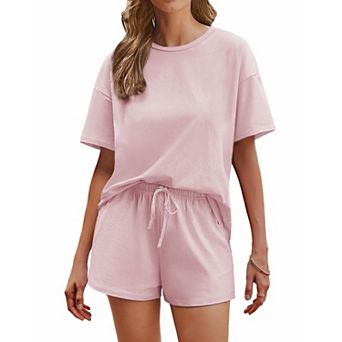 Ekouaer Cotton Pajamas for Women 2 pc Lounge Sets Short Sleeve Pjs Shorts Set Soft Sleepwear