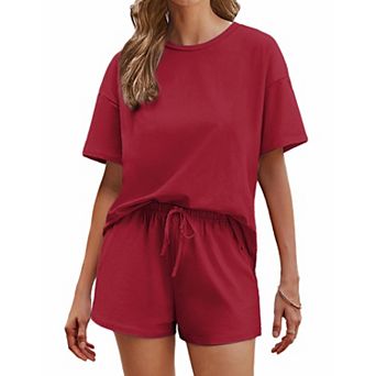 Ekouaer Cotton Pajamas for Women 2 pc Lounge Sets Short Sleeve Pjs Shorts Set Soft Sleepwear