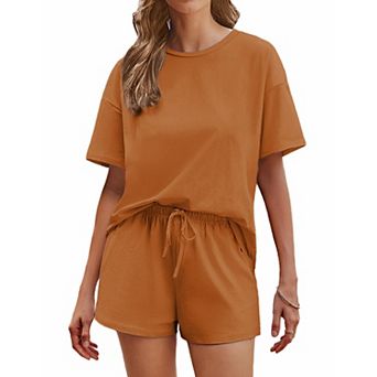 Ekouaer Cotton Pajamas for Women 2 pc Lounge Sets Short Sleeve Pjs Shorts Set Soft Sleepwear