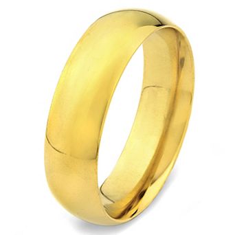 Polished Gold Plated Stainless Steel Domed Band Ring (6mm)