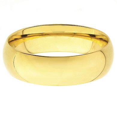 Polished Gold Plated Stainless Steel Domed Band Ring (6mm)