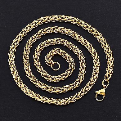 Men's Polished Spiga Wheat Chain Steel Necklace (6mm) - 24"