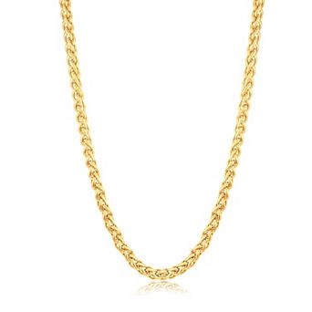 Men's Polished Spiga Wheat Chain Steel Necklace (6mm) - 24"
