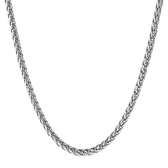 Men's Polished Spiga Wheat Chain Steel Necklace (6mm) - 24"