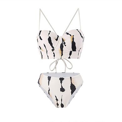 Underwire Bandeau High Waisted V-Cut Bikini Set Two Piece Swimsuit