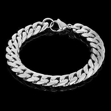 Invicta Jewelry Men's Rounded Beveled Edge Curb Chain Stainless Steel Bracelet