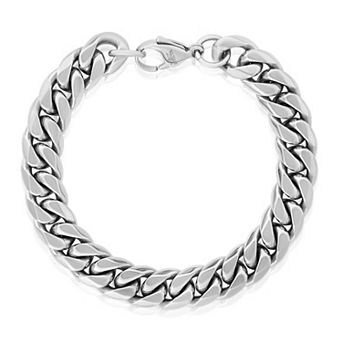 Invicta Jewelry Men's Rounded Beveled Edge Curb Chain Stainless Steel Bracelet