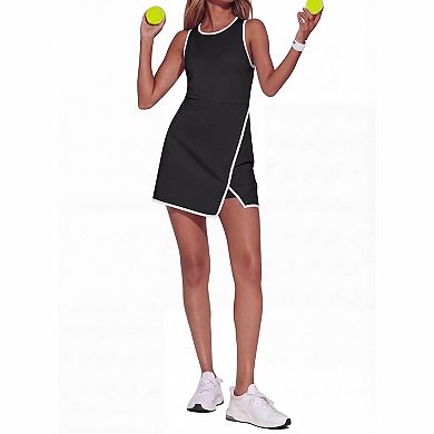 Women's Sleeveless Contrast Trim Active Wrap Mini Dress