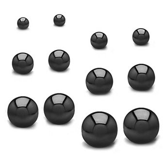 ELYA Women's Polished Ball Stainless Steel Stud Earrings - 6 Pair set