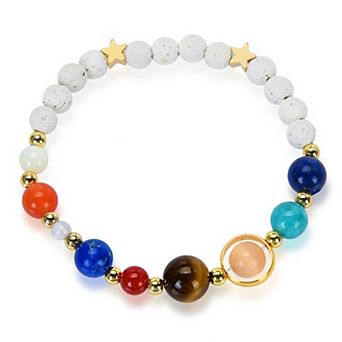Solar System Natural Stone Bead Stretch Bracelet