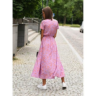 Women's Wrap V-Neck Short Sleeve Maxi Dress