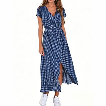 Women's Wrap V-Neck Short Sleeve Maxi Dress