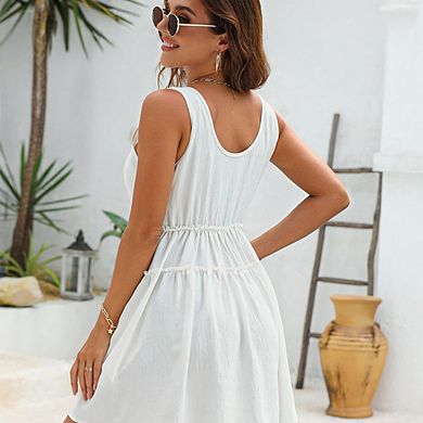 Sleeveless Scoop Neck Ruffle Hem Tiered Mini Dress