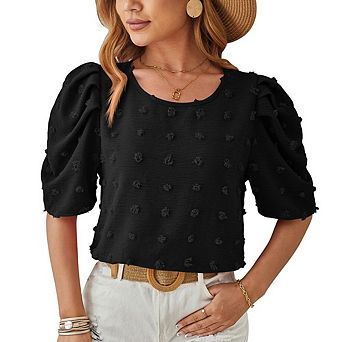 Women's Summer Casual Polka Dot Puff Sleeve Blouse Tops Dressy Shirt Blouses For Work Office