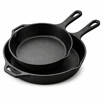 NutriChef 10" & 12" Iron Skillets Nonstick Pans with Cool-Touch Handle for Oven Grill All Stovetops