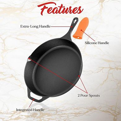 NutriChef 10" & 12" Iron Skillets Nonstick Pans with Cool-Touch Handle for Oven Grill All Stovetops