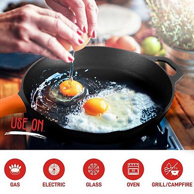 NutriChef 10" & 12" Iron Skillets Nonstick Pans with Cool-Touch Handle for Oven Grill All Stovetops