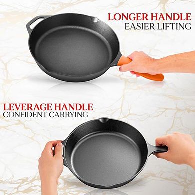 NutriChef 10" & 12" Iron Skillets Nonstick Pans with Cool-Touch Handle for Oven Grill All Stovetops