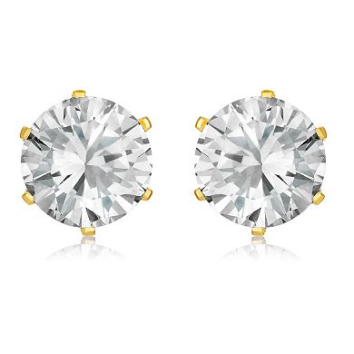 ELYA Women's Prong Set Cubic Zirconia Stud Steel Earrings
