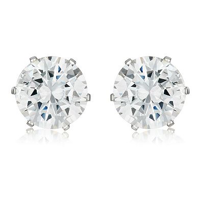 ELYA Women's Prong Set Cubic Zirconia Stud Steel Earrings